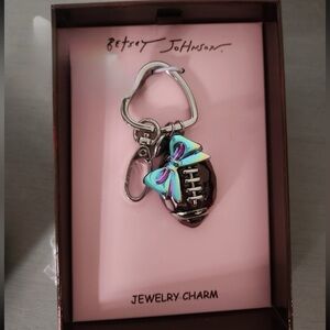 BETSEY JOHNSON Shiny Metallic Football with Pink Bow Bag Charm Keychain NEW NWT